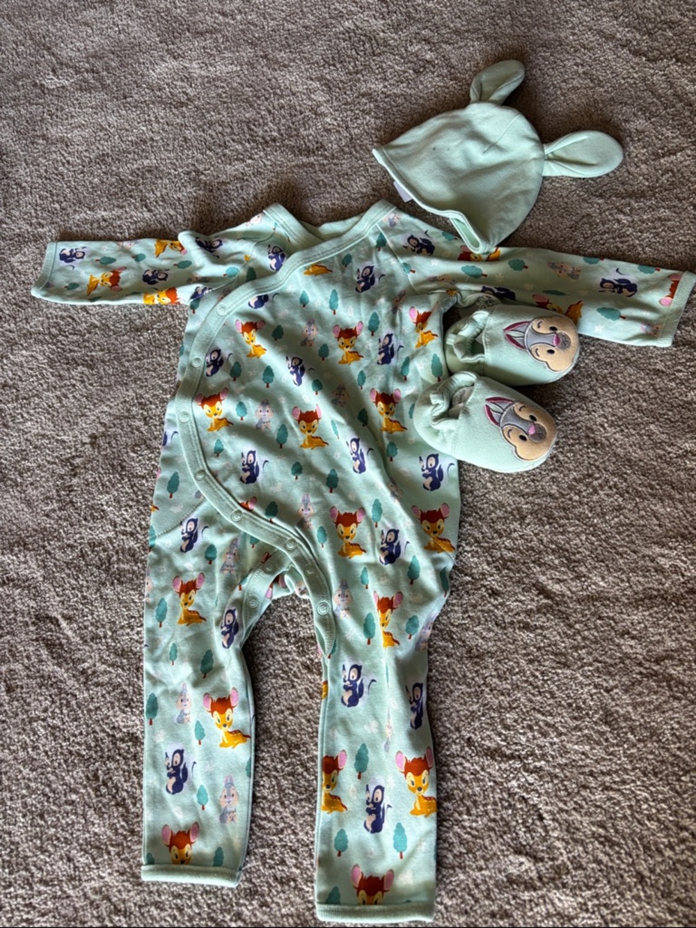 Disney Mint Green Baby Footie Set with Forest Friends